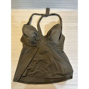 Tommy Bahama Tankini Halter Top Women Size 36D Olive Green Ruched Swimwear Beach